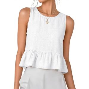 IDEALSANXUN Womens Ruffle Linen Tank Tops Spring Summer Beach Cute Sleeveless Shirts Vest Top (White, M)