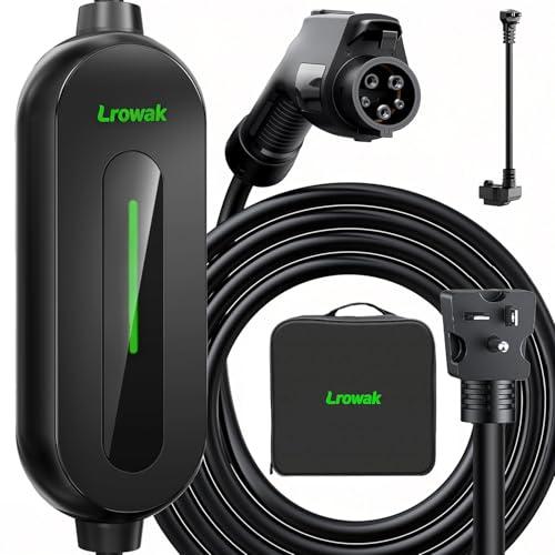 Lrowak Level 1&2 Portable EV Car Charger, 16 Amp 110V-240V, with 21FT Cable NEMA 6-20P Plug NEMA 5-15 Adapter, J1772 Electric Vehicle Charging for All PHEV/EV