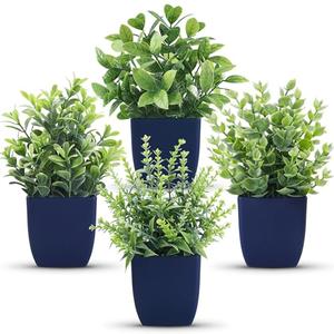 Der Rose 4 Pack Small Fake Plants Artificial Plants Indoor Office Desk Accessories for Aesthetic Room Decor Blue Bathroom Decor