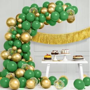 KatchOn, Green and Gold Balloon Arch Kit - Pack of 75 | Green and Gold Party Decorations | Gold Fringe Backdrop for Anniversary Party | Happy Birthday Decorations, Bachelorette Party Decor