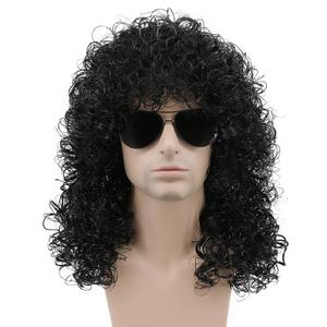 karlery 70s 80s Mens Long Curly Black Wig Afro Punk Rocker Halloween Party Costume Wig (1 Count (Pack of 1))