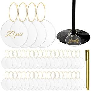 Philbinden 50 Pcs Wine Glass Charms - Round Acrylic Blank Wine Markers for Stem Glasses - Recognizer for Christmas, Wedding, Tasting, Party, Martini, Birthday Decorations