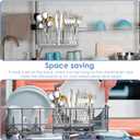 2pc 304 Stainless Steel Utensil Holder,Silverware Drying Rack with Hooks for Dish Drainer,Dish Drying Rack with 3 Divided Compartments,Knife and Fork Drainage Rack,With Hooks, Rust Proof, Color-Silver