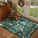 GarveeHome Small Dark Green Entryway Rug, 2x3 Washable Front Door Rug Indoor Entrance Floral Peacock Carpet Non-Slip Low Pile Throw Rugs for Kitchen Floor, Powder Room, Entry, Bathroom, Kids Room