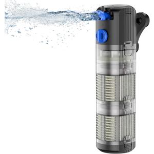 FREESEA Aquarium Filter Fish Tank: 8W Submersible Internal Power Filter 3-Stage Filtration System for 40-100 Gallon Turtle Tanks