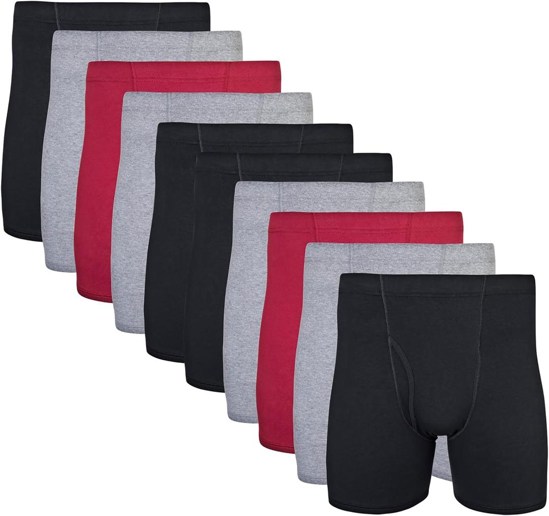 Gildan Men's Underwear Covered Waistband Boxer Briefs, Multipack (Large, Black/Garnet/Graphite (10-pack))