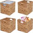 Storage Baskets 11x11inch Cube Baskets 4 pcs Baskets,Foldable Handwoven Water Hyacinth Laundry Organizer,Cube Storage Baskets