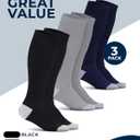 Pembrook Light Compression Socks for Women - 3 Pairs | 8-15 mmHg Cotton Compression Socks Women, Knee High Comfort & Support (Large, Black/Gray/Navy - 3 Pairs)