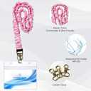 3 x Stretchy Scrunchie Lanyard for ID Badges Keys, Cute Teacher Lanyard for Women with 2 Card Holders 19.6 Inch (Pink)
