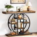 Celaform 41" Console Table for Entryway, 4-Tier Industrial Narrow Wood Sofa Accent Tables with Circle Storage Shelves for Living Room, Hallway, Foyer (Rustic Brown), 40.95 inches x 11.42 inches x 31.5 inches