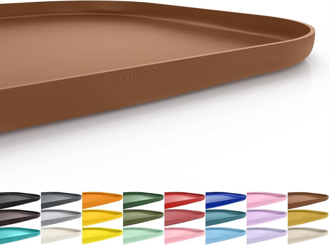 SMILOOL Silicone Pet Food Mat with Raised Edge for Food and Water Bowl, Dog Feeding Mats, Cat Food Trays for Floor Waterproof, Rubber Tray for Dogs and Cats, 19 x 12 x 0.7 Brown