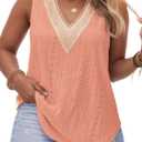 VISLILY Women's-Plus-Size-Summer-Tank-Tops Lace Trim Deep V Neck Shirts Cute Sleeveless Tunics Trendy Eyelet Blouses XL-5XL (Orange, XXL)