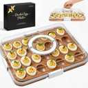 Renmxj Deviled Egg Containers with Lid Easter Gifts Set (28 Eggs), 2026 Upgraded Acacia Wooden Deviled Egg Tray Platter for Party, Home Kitchen Gift for Women, The Lid is Dishwasher Safe (White)