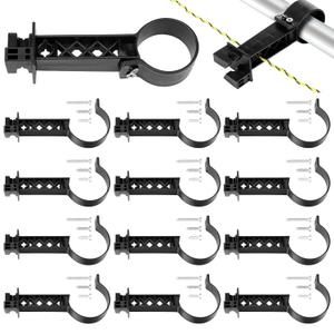Pangda 12 Pcs Pipe Clamp Insulators Electric Fence T Post Insulators Tube Post Holds Conductors Mounted Hole Panels for Electric Fence Wire for Round Tubing (Black)