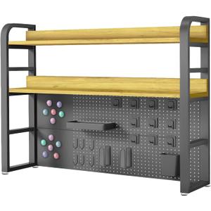 Desktop Hutch Bookshelf with Pegboard,Desk Organizer Shelf Bookcase, Countertop Storage Organizer Rack for Dorm Office Home Dormitory (Black, 95CM/37.4IN)