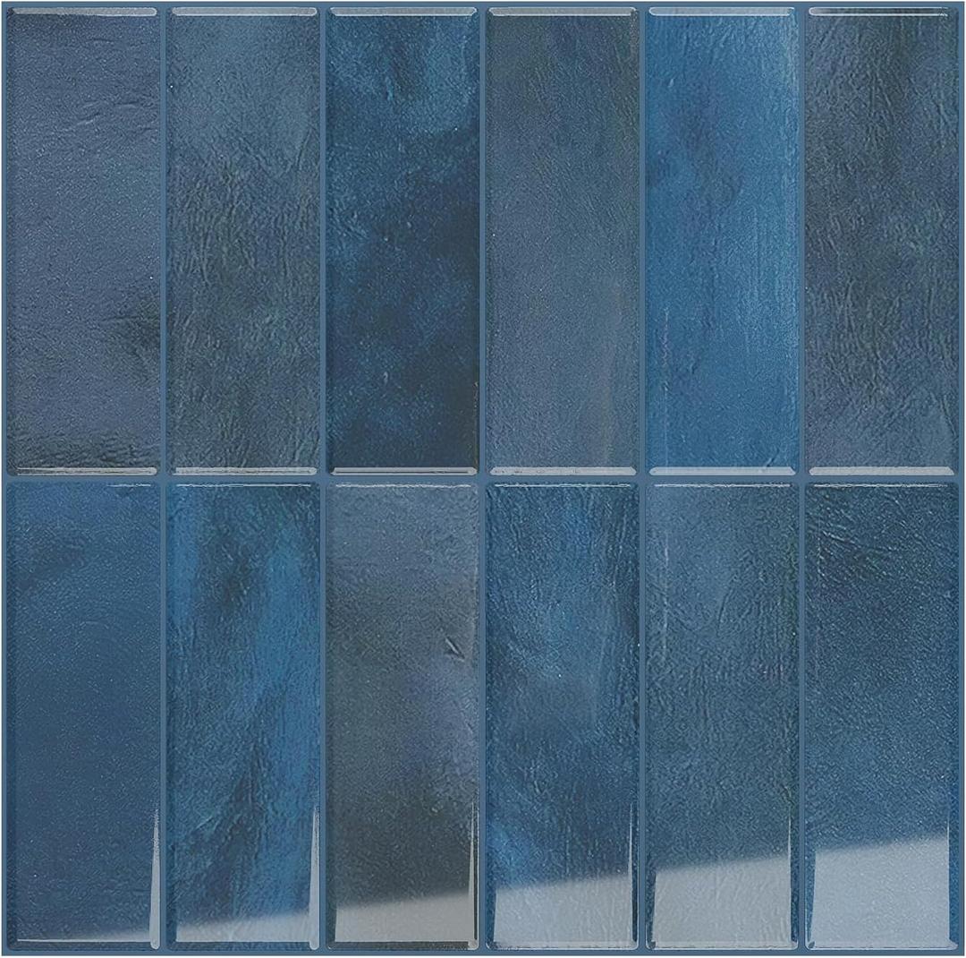 VEELIKE Cobalt Blue Peel and Stick Backsplash for Kitchen Backsplash Tiles Peel and Stick Subway Wall Tile Stickers 12 Sheets Self Adhesive Back Splash Navy Blue Ceramic Tile for Bathroom 12''x12''