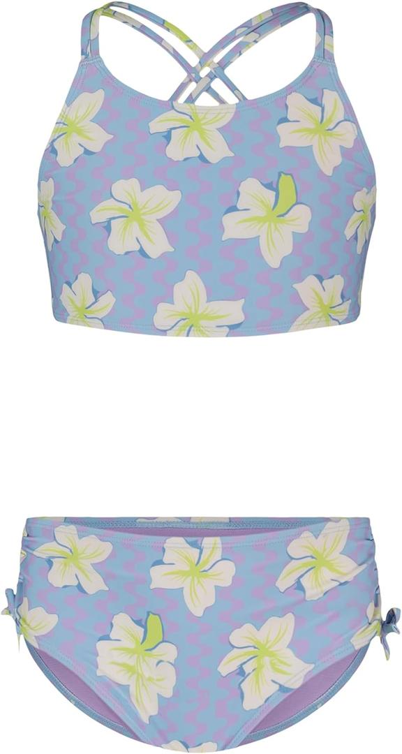Roxy Girls' Two-piece Bikini Swimsuit Set, UPF 50+ Sun Protection, Quick-Dry Bathing Suit (16, Crocus Waves)