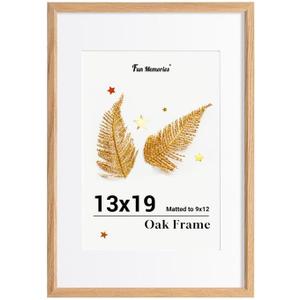 Fun Memories 13x19 Oak Picture Frame for Wall, 13x19 Frame with Matted to 9x12, Solid Wood Picture Frames for Wall Art Photo and Prints (Natural, 1 Pack)