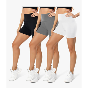 FULLSOFT High Waisted Biker Shorts for Women-5" Tummy Control Fitness Athletic Workout Running Yoga Gym Shorts, Dark Gray Black, White S/M