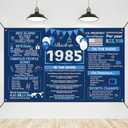 Crenics 40th Birthday Decorations for 1985, Blue and Silver Back in 1985 Birthday Banner Backdrop 5.9 x 3.6 Ft, 40 Years Old Birthday Party Supplies for Men or Women