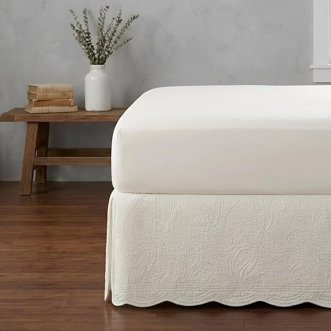 Greenland Home Paisley Quilted 100% Cotton Bed Skirt, Ivory, Full