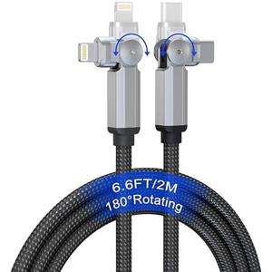 90 Degree USB C to Lightning Cable with 180°Swivel Connector 6.6FT [MFi,3A,Carplay,Data] Rotating iPhone Charger Fast Charging Right Angle Lightning Cable for Apple Carplay iPhone 14 13 12 11 X iPad