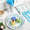 Bokon 300 Pcs Elephant Baby Shower Plates Serve 50 Tableware Set Include Plates Napkins Forks Spoons Knives Elephant Baby Shower Party Decorations for Boy Girl Birthday Gender Reveal Supplies(Boy)