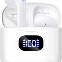 Wireless Earbuds Bluetooth 5.3 Headphones, 40Hrs Playback Stereo Ear Buds with LED Display Charging Case IPX7 Waterproof in-Ear Earphones with Mic for Phone Tablet Laptop Sports, White (A-White)
