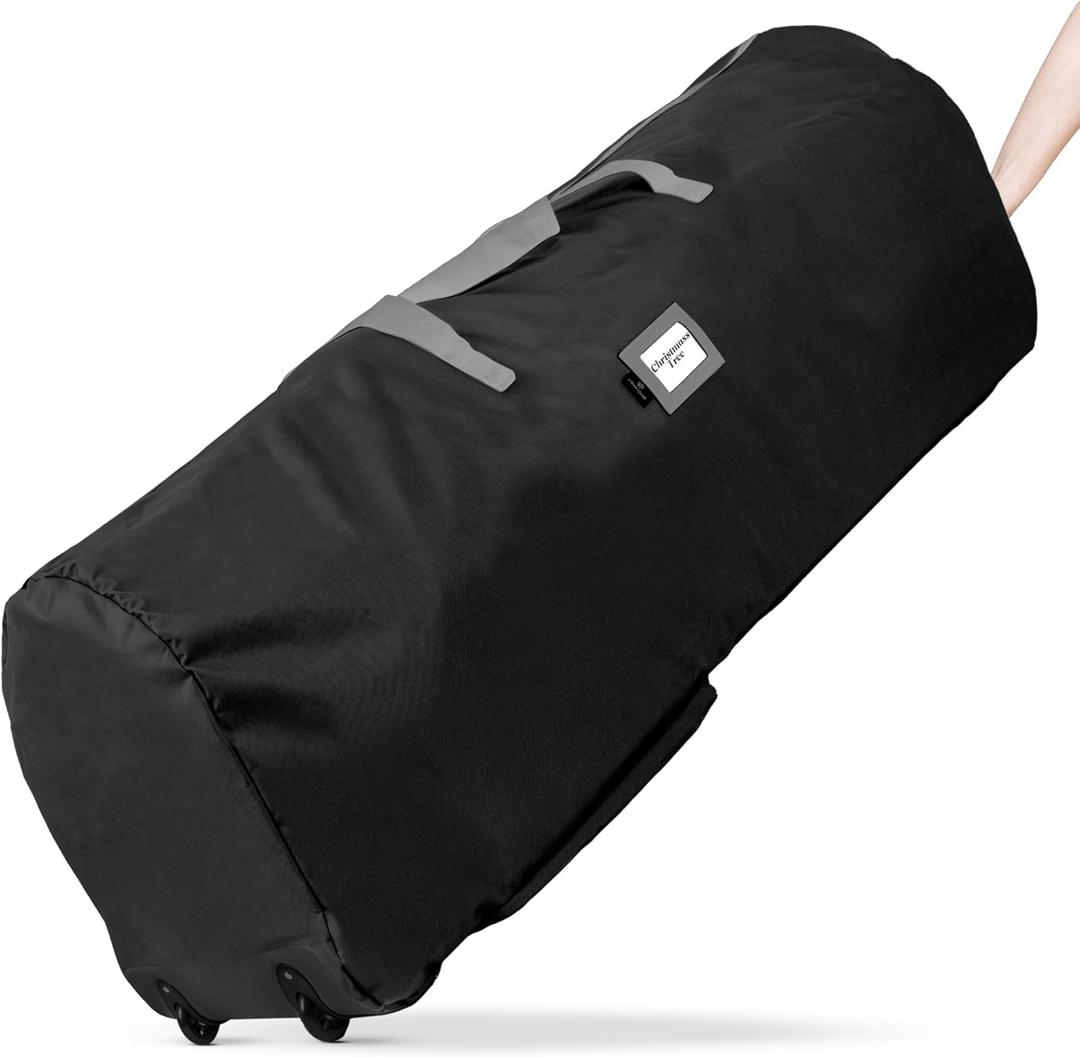 Handy Laundry Rolling Tree Storage Bag - For 9-Foot Artificial Christmas Holiday Tree. Zippered Bag, Carry Handles and Wheels for Easy Transport. Protects Against Dust, Insects, and Moisture. (BLACK)