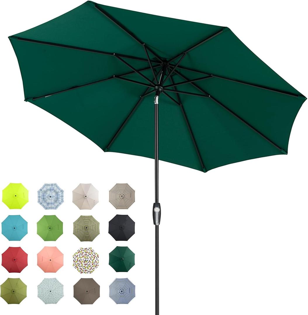 Tempera Patio Market Outdoor Table Umbrella with Auto Tilt and Crank,Large Sun Umbrella with Sturdy Pole&Fade resistant canopy,Easy to set ( 11FT, Forest Green )