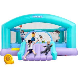 Large Bounce House for Big Kids, 14.8 x 14.5 FT Inflatable Bouncer Jumper Slide with 650W Blower, Basketball Hoop, Throw Ball Game, Ball Pits