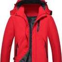 Men's Mountain Waterproof Ski Jacket Winter Windbreaker Warm Hooded Snowboarding Raincoat Jackets (Red), Small