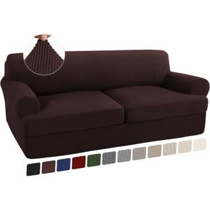Turquoize 3 Piece T Cushion Sofa Slipcovers Stretch Couch Cover Furniture Covers with 2 Individual T Cushion Covers, Machine Washable (2 Cushion Sofa, Brown) (Sofa (2 Cushion))