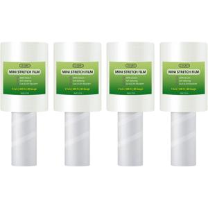 Clear Stretch Wrap Film,4" x 500Ft Pallet Wrap Roll with Handle for Moving Supplies,80 Gauge Industrial Strength Durable Self-Adhering Packing, Moving, Heavy Duty Stretch Film,4 Pack