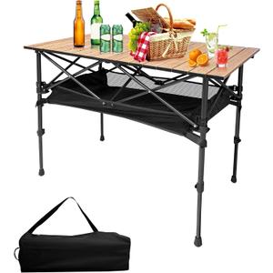 Portable Outdoor Roll-Up Aluminum Camping Table, Adjustable Height Foldable Camp Table with Storage Food Bag, Large for 2-4 People, Outdoor Use for Camping Picnic BBQ, Support Up to 110 Lbs