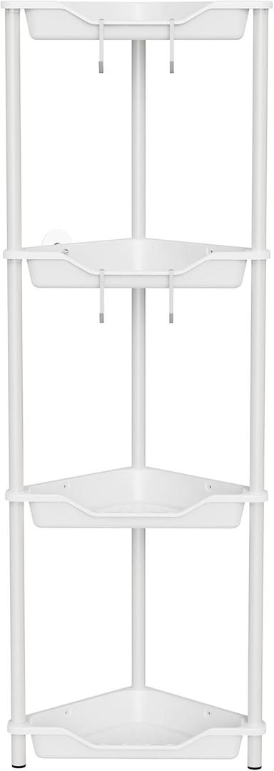 Orimade Rustproof 4 Tier Floor Standing Corner Shower Caddy Organizer, Plastic Metal Splicing Floor Corner Shelf Rack Stands for Bathroom, White