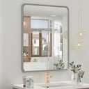 OKPAL 20 x 24 Inch Brushed Nickel Bathroom Mirrors, Rounded Rectangle Silver Bathroom Vanity Mirror, Beveled Framed Mirror for Wall, HD Glass, Anti-Rust Aluminum Alloy Mirror
