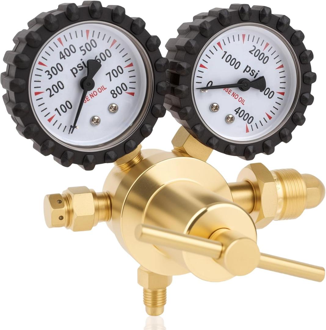 Beaiguna Nitrogen Regulator, 0-800PSI Nitrogen Regulator HVAC with CGA580 Inlet, 1/4" Male Flare Outlet Connection, Nitrogen Tank Regulator for HVAC Purging, Leak Checking, Pressure Testing, Welding