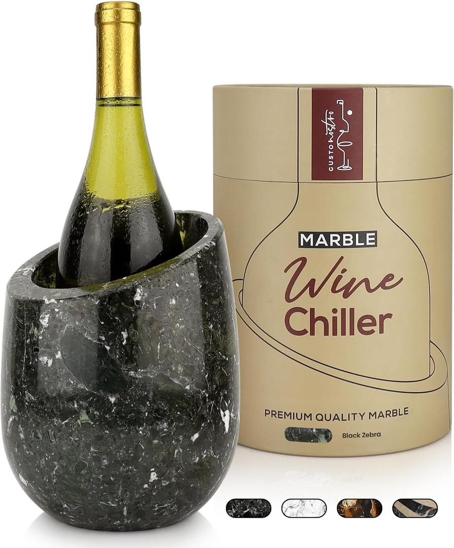 Gusto Nostro Marble Wine Chiller Bucket - 750ml Wine Bottle Cooler and Champagne Chiller for Party, Kitchen, Bar Cart Decor to Chill & Keep Bottles Cold with Unique Wine Lovers Gift Box (Black Zebra)