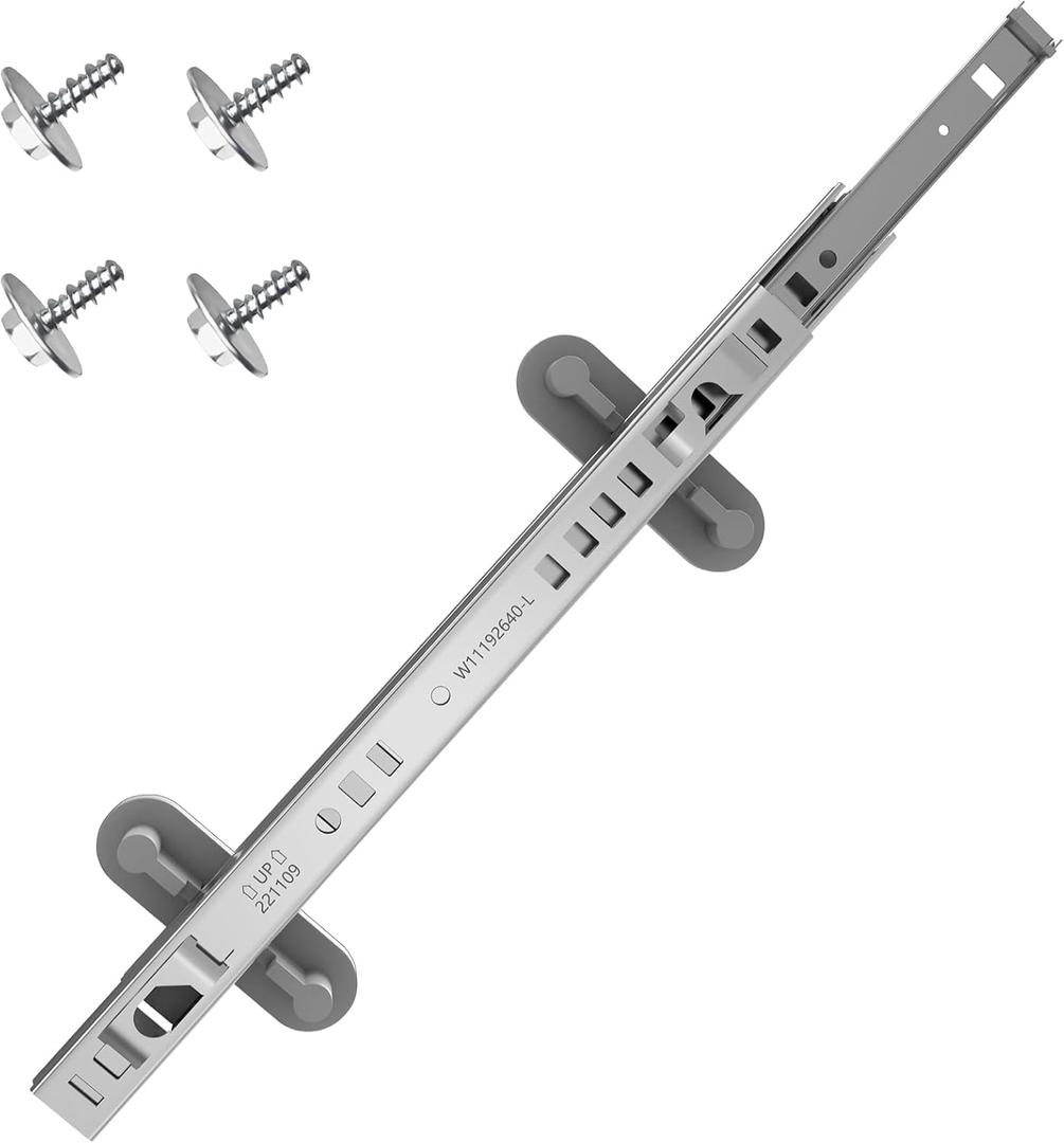 UPGRADED W11259785 Dishwasher Upper Dishrack Slide Track Compatible with Whirlpool Maytag Kenmore Jenn-Air Kitchenaid Dishwasher Upper Rack Parts - Stainless Steel Dishwasher Upper Silde Track Left