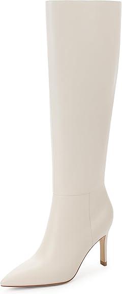 Women's Knee High Pointed Toe Tall Boots (White, 9)