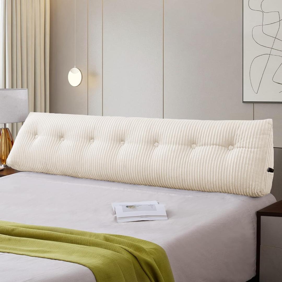 SLIGUY Large Headboard Pillow, Headboard Wedge Pillow Bed Rest Reading Pillow Bolster Triangular for Sitting in Bed-Backrest Positioning Support Long Pillow for Daybed (King:76x8x20 Inches,Beige)