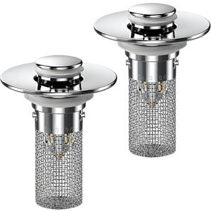 2PCS Bathroom Sink Stopper Hair Catcher, Pop Up Sink Drain Stopper with Strainer & Filter, Universal Drain Plug for Sink Drain & Replacement, Sink Drain Cover with Basket for Bathroom Stopper