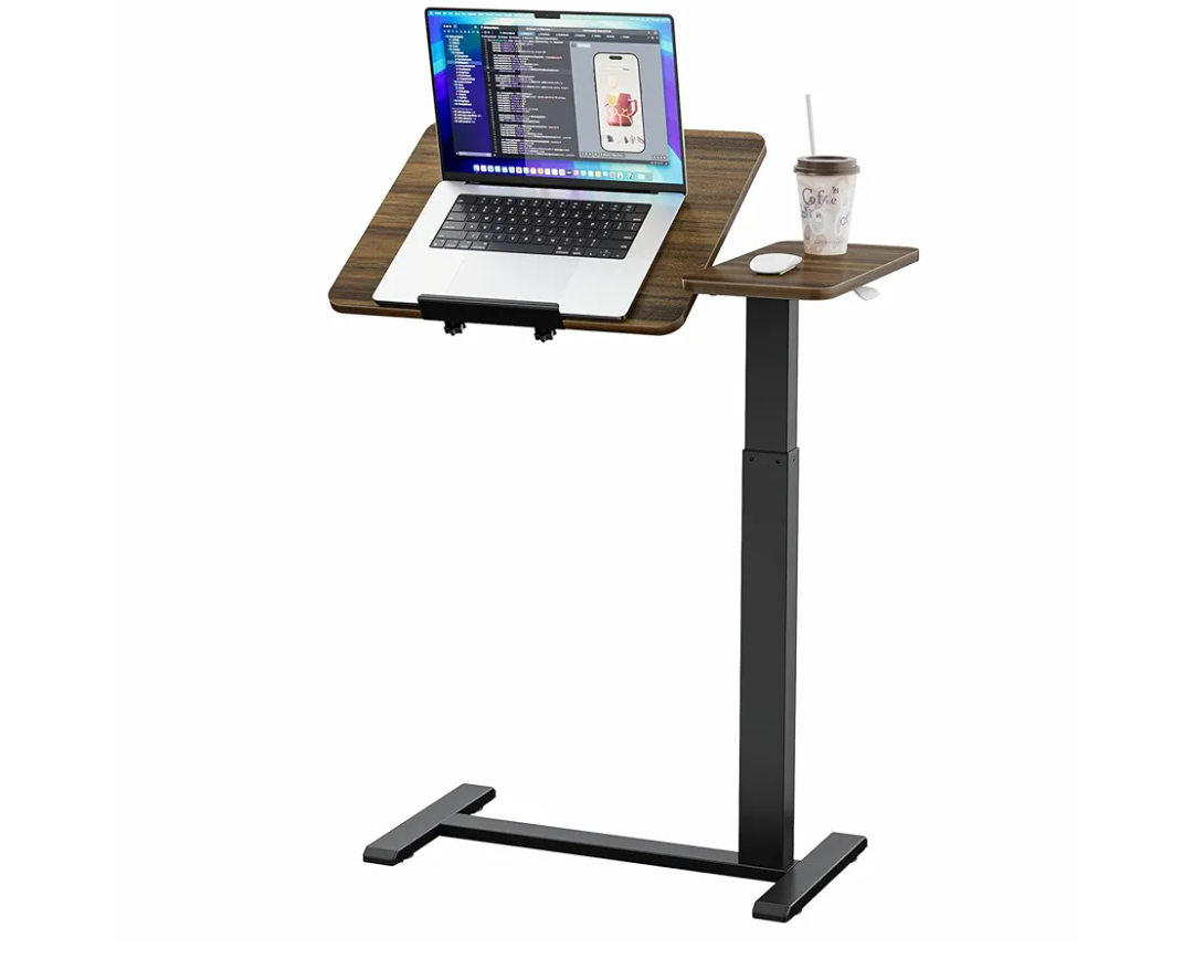 Ywin Medical Adjustable Tilt Overbed Bedside Table with Wheels, Swivel Portable Tray Table(27.6" W x 15.8" D), Small Standing Desk for Bedroom, Hospital, Couch, Office Use,Black Walnut