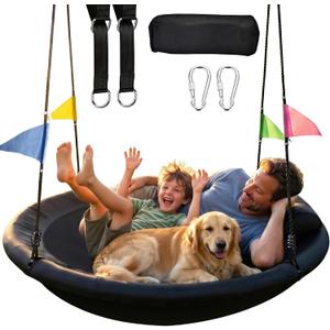 48 Inch Saucer Swing, Nest Swing with Deep Seat & Soft Pillow, 900LBS Capacity Tree Swing, Heavy-Duty Steel Frame & Waterproof 900D Oxford Fabric, Easy Setup Outdoor Swing for Backyard