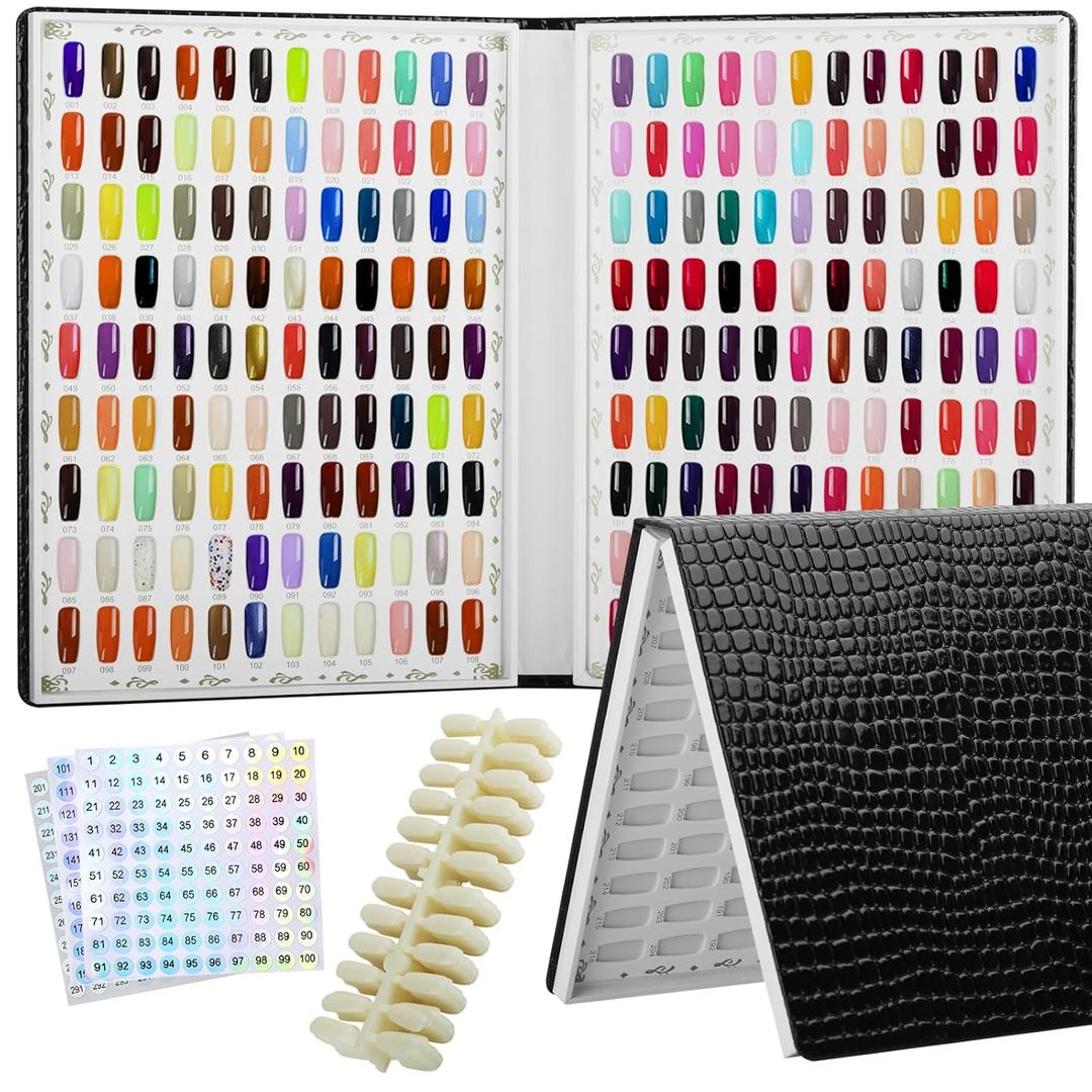 216 Nail Color Chart Display Book with 240PCS False Nail Tips, UV Gel Polish Card Book, Nail Art Salon Nail Design Display Booklet, Nail Color Swatches Nail Practice Card Board