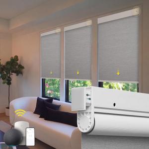 Motorized Automatic Cordless Roller Shades - Electric Blinds with Remote Control, Smart Blinds (Grey, 28 x 72)