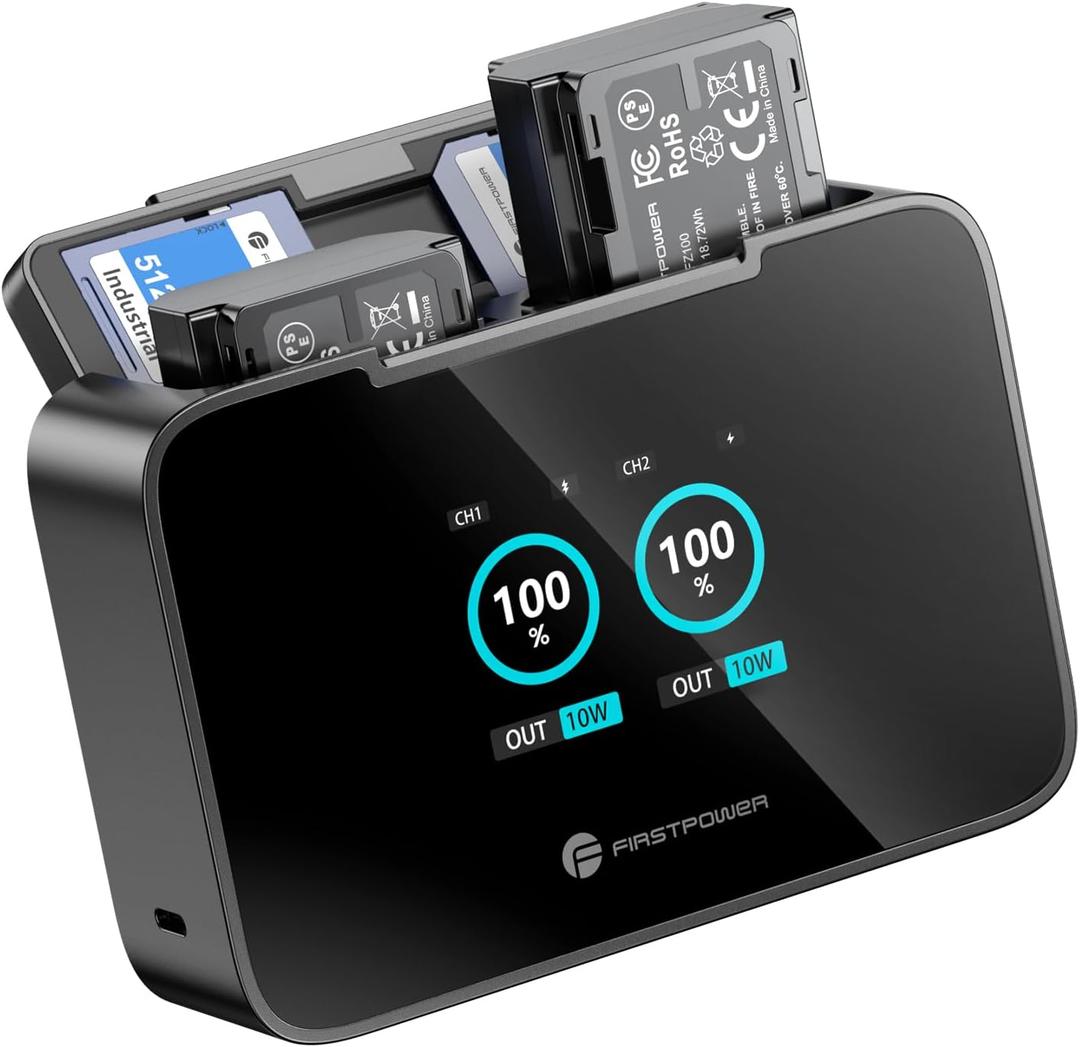 FirstPower NP-FZ100 Battery and 20W Fast Dual LCD Charger, 2-Pack 2600mAh Replacement Battery for Sony FX3, FX30, A7iii, A7iv, A7C, A7CR, A6600, A6700, ZV-E1, ZV-E10ii, A9, A9S, A7R III, A7R IV, A7R V