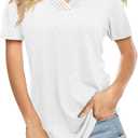 Womens Tops Dressy Casual V Neck Short Sleeve Lace Splice T Shirts Cute Fashion Clothes 2025 (Small)