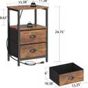 Sthmec Rustic Brown Industrial Nightstand Set of 2, Bedside Table with 2 Fabric Drawers, 3-Tier Storage, LED Light, Charging Station, 11.38''D * 15.38''W* 24.75''H